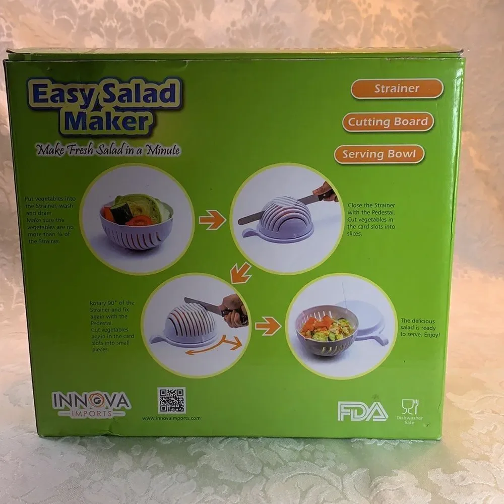 Easy Salad Maker Fresh Salad In A Minute Strainer Cutting Board Serving Bowl NEW